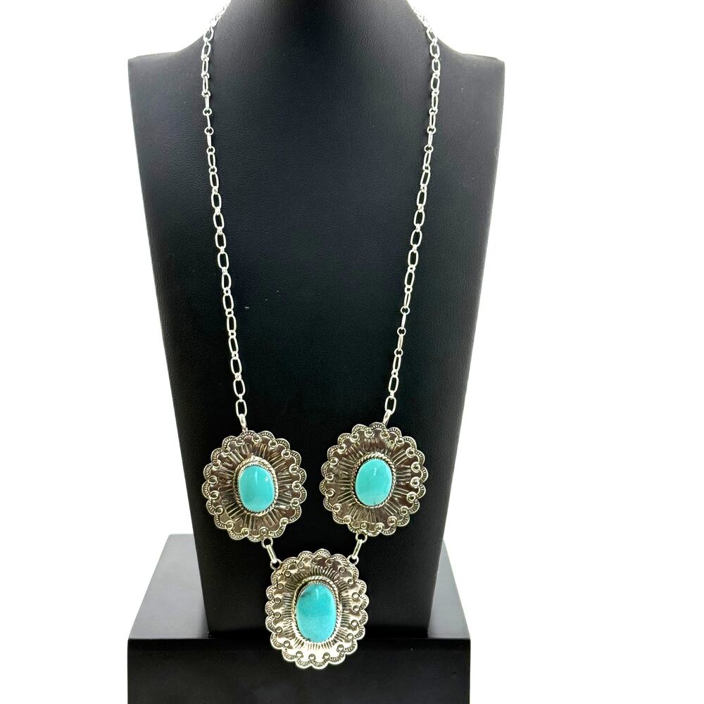 Navajo Sterling Silver Turquoise Necklace By Arlene Lewis